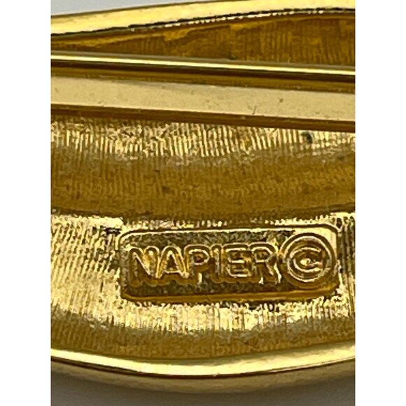 Vintage Napier Brooch Gold Tone 3" Signed - Picture 3 of 9